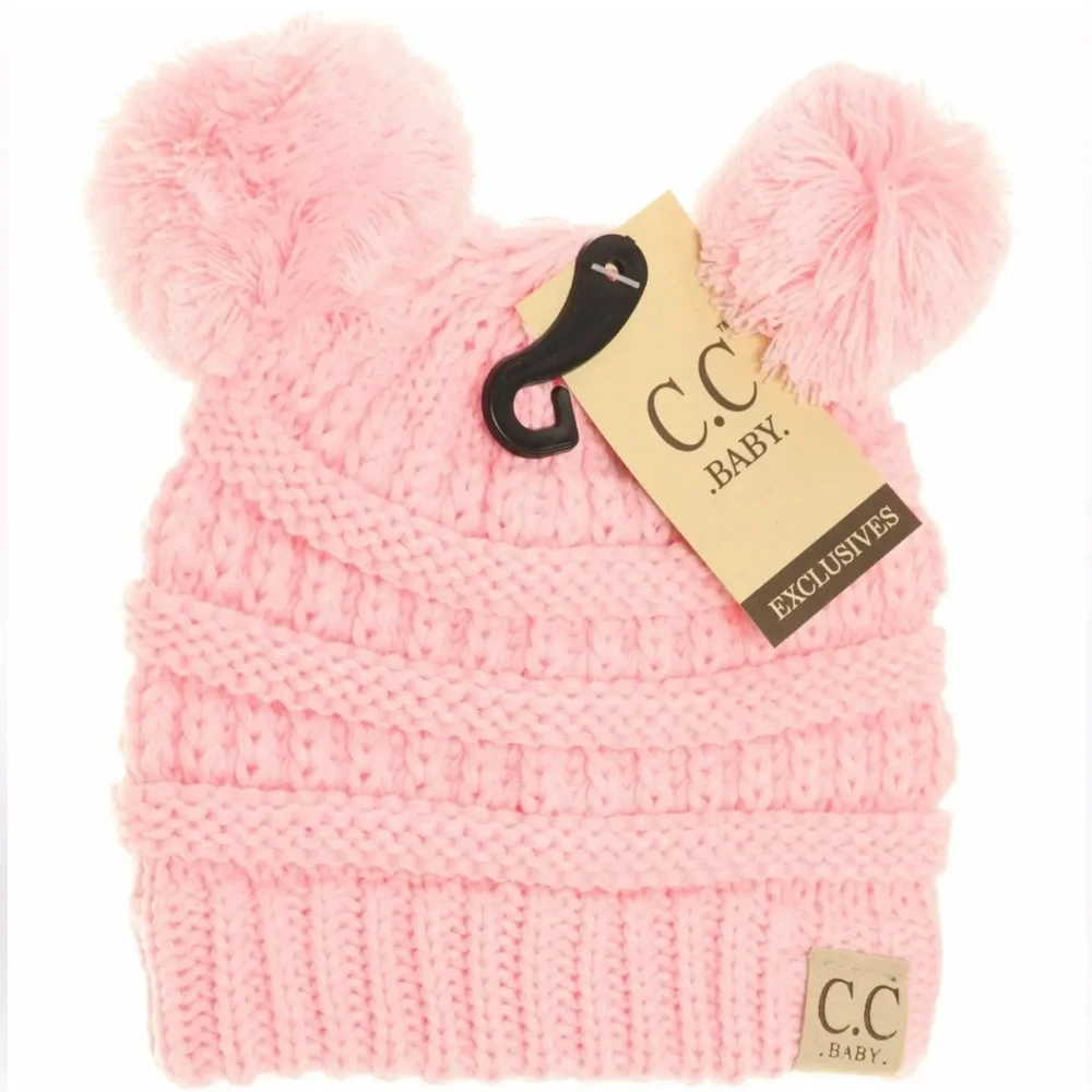 NWT C&C Baby Pink Double Pom Beanie Warm Winter Hat